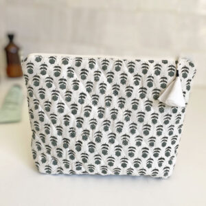 Trousse de toilette petit format ou pochette maquillage en coton impression block print