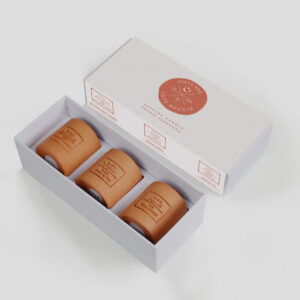Coffret cadeau 3 bougies parfumées marque Coté Bougies collection 40000 Marrakech senteurs épices et agrumes
